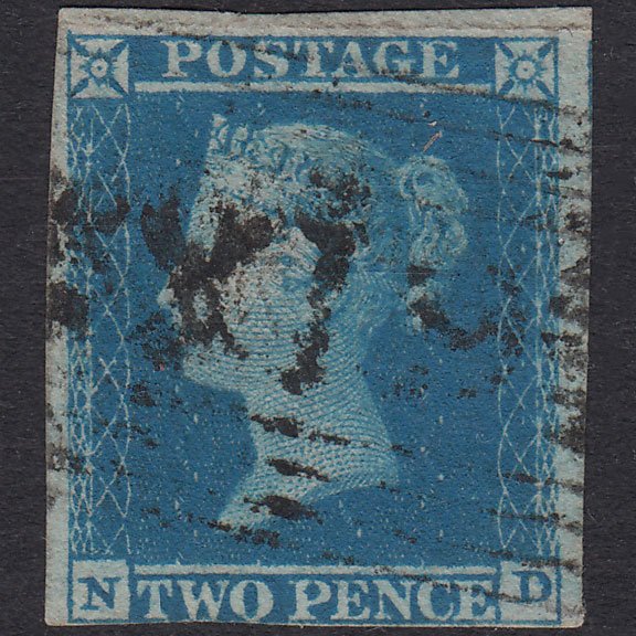 GB QV 1841 2d Blue Plate 4 SG14-E1(2) ND GU Nr 4 Margins Scotland