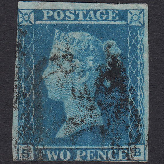 GB QV 1841 2d Blue Plate 3 SG14-E1(2) SB PU Nr 4 Margins