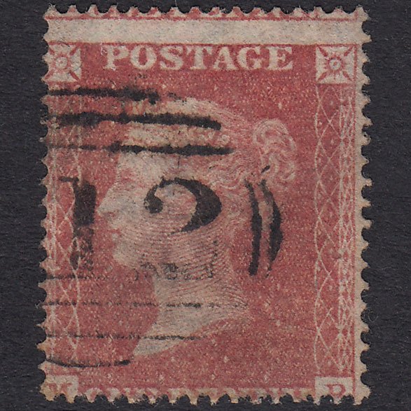 GB QV 1857 1d Rose-Red Plate 47 SG36-C11 MB FU Misperf