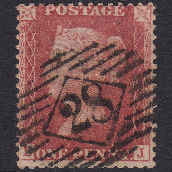 GB QV 1857 1d Rose-Red Plate 57 SG40-C10(1) LJ GU London IS 28