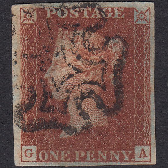 GB QV 1841 1d Deep Red-Brown Plate 16 SG10-B1(4) GA FU 4 Margins MX