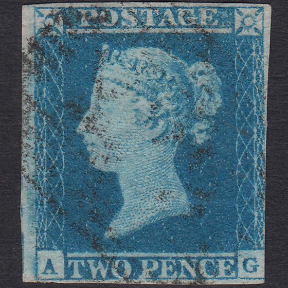 GB QV 1841 2d Blue Plate 4 SG14-E1(2) AG FU Nr 4M Light Scots Cancel