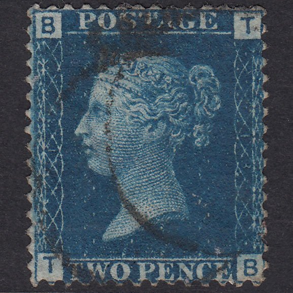 GB QV 1869 2d Blue Plate 13 SG46-G3 TB FU Light Cancel Very Well Centred