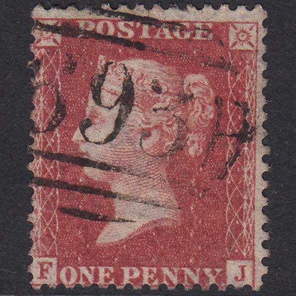 GB QV 1857 1d Rose-Red Plate 43 SG40-C10(1) FJ FU Scarborough 693