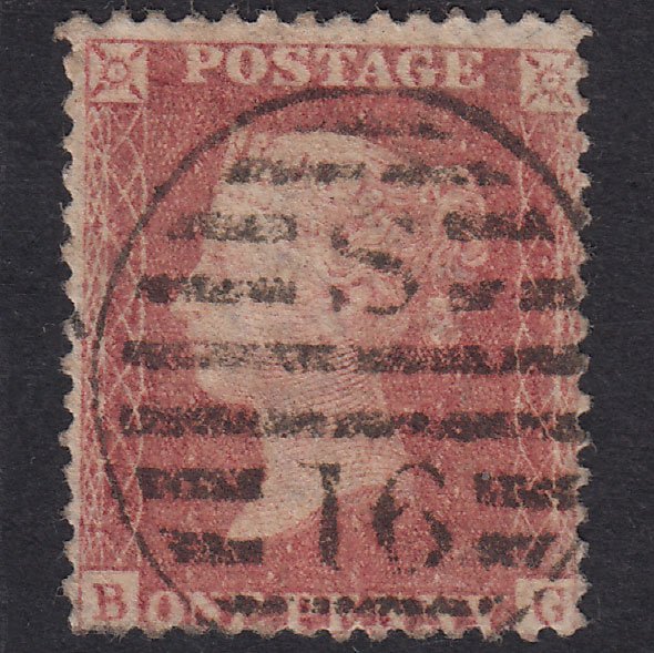 GB QV 1857 1d Rose-Red Plate 55 SG40-C10(1) BG GU London D&S s16
