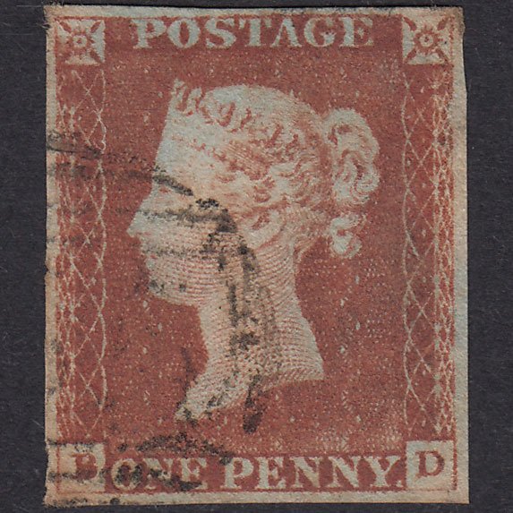 GB QV 1841 1d Red-Brown Plate 66 SG8-B1(1) BD GU 4 Margins Light Cancel