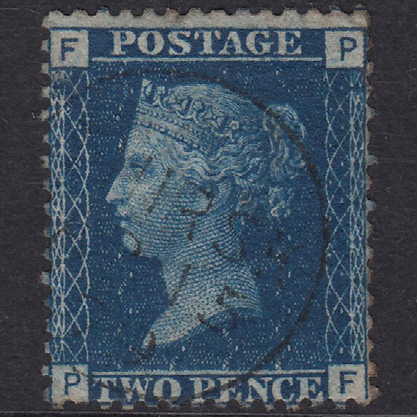 GB QV 1869 2d Blue Plate 15 SG46-G3 PF FU Thirsk CDS