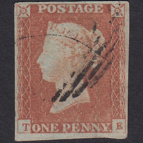 GB QV 1841 1d Red-Brown Plate 86 SG8-B1(1) TE GU 4 Margins Light Cancel