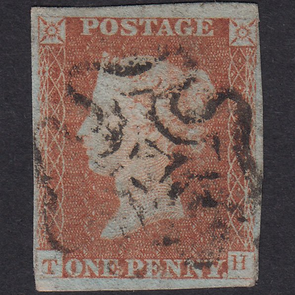 GB QV 1841 1d Red-Brown Plate 24 SG8-B1(1) TH GU Nr 4 Margins MX