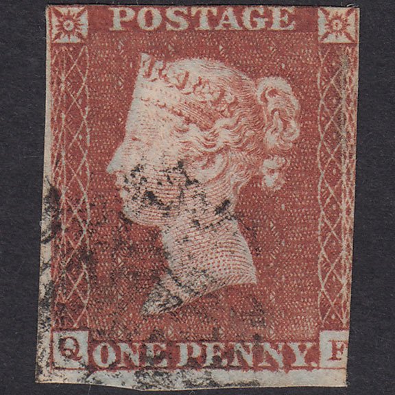GB QV 1841 1d Red-Brown Plate 18 SG8-B1(1) QF GU Maltese Cross