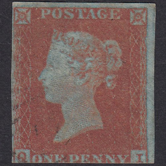 GB QV 1841 1d Very Blued Plate 89 SG8A-B1(2) QI FU 3 Margins Light Cancel