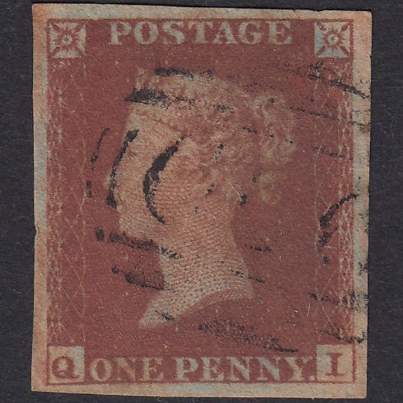 GB QV 1841 1d Plate 164 SG8-B2(1) QI GU 4 Good Margins Light Cancel
