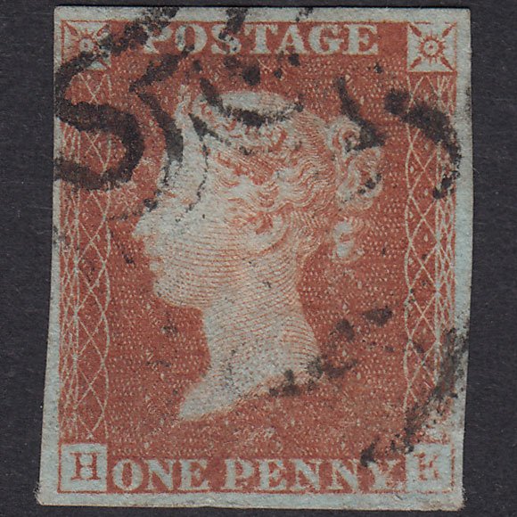 GB QV 1841 1d Red-Brown Plate 25 SG8-B1(1) HK GU 4 Margins Maltese Cross