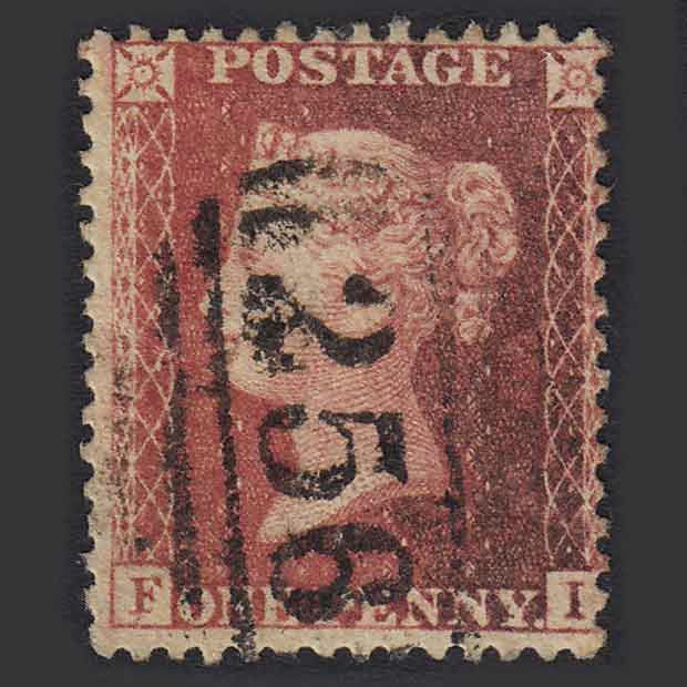 GB QV 1857 1d Rose-red (Plate 59) (SG40) 'FI' GU Dorchester (256) C10