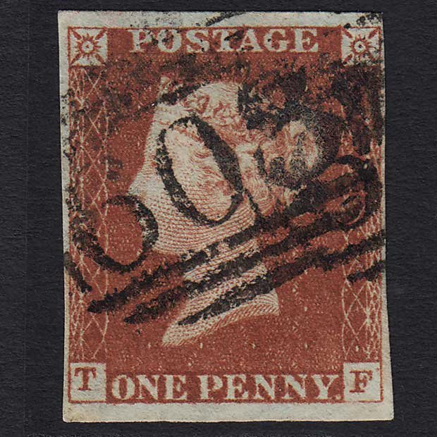 GB QV 1841 1d Red-brown (Plate 53) (SG8) 'TF' FU Oxford (603) 4 Margins