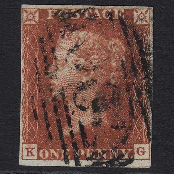 GB QV 1841 1d DP Red-brown (Plate 47) SG10 'KG' GU Sheffield (700) 4M
