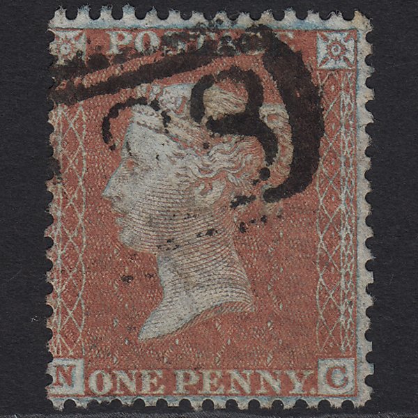 GB QV 1855 1d Red-brown (Plate 5) C6(1) NC FU Light Cancel Framed Reverse