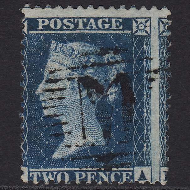 GB QV 1857 2d Blue (Plate 6) SG35-F7 PA FU Malta M Z15 Large Misperf