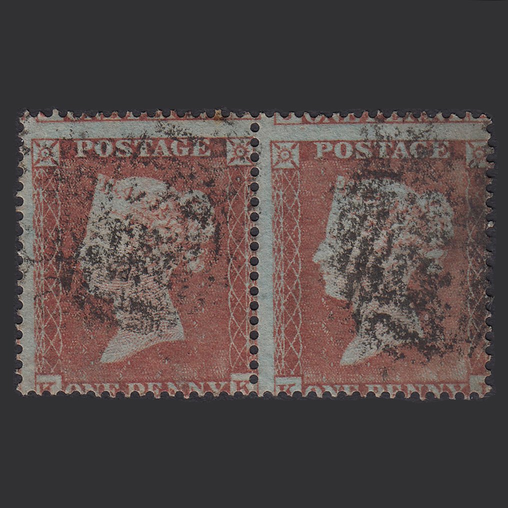 GB QV 1854 1d Red-brown (Plate 176) SG17-C1(1) KK-KL GU Pair Misperf