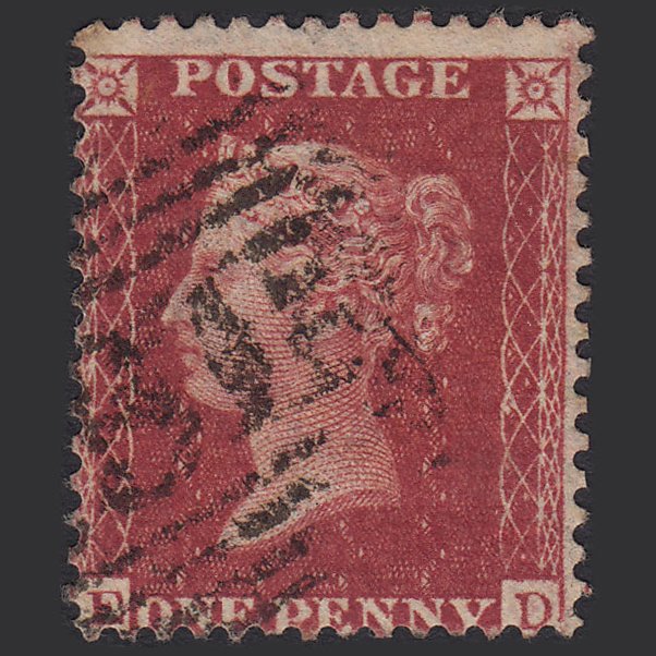 GB QV 1857 1d Deep Rose-red (Plate 57) SG41-C10(4) ED FU Misperf