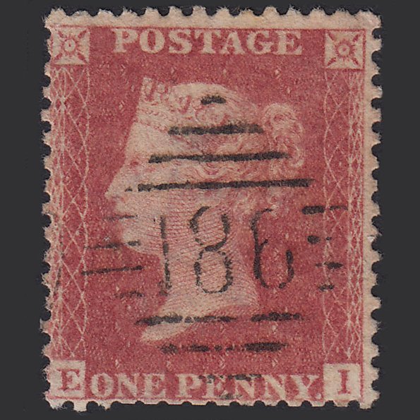GB QV 1857 1d Rose-red (Plate 56) SG40-C10(1) EI GU Dublin 186