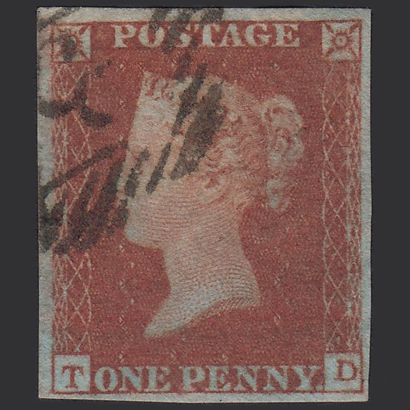 GB QV 1841 1d Red-brown (Plate 94) SG8-B1(1) TD FU 4 Margins London IS 3