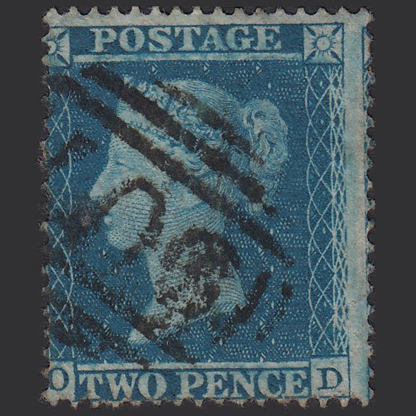 GB QV 1854 2d Blue (Plate 5) SG20a-f4 OD FU Woodbridge 907 Misperf