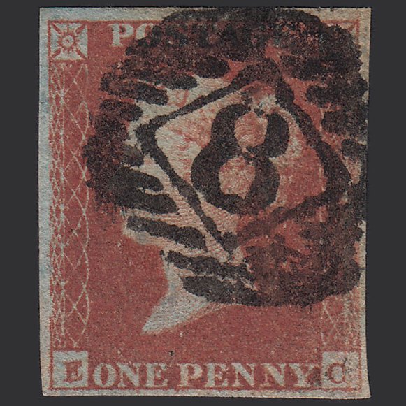 GB QV 1841 1d Red-brown (Plate 96) SG8-B1(1) EC GU 4 Margins London IS 8