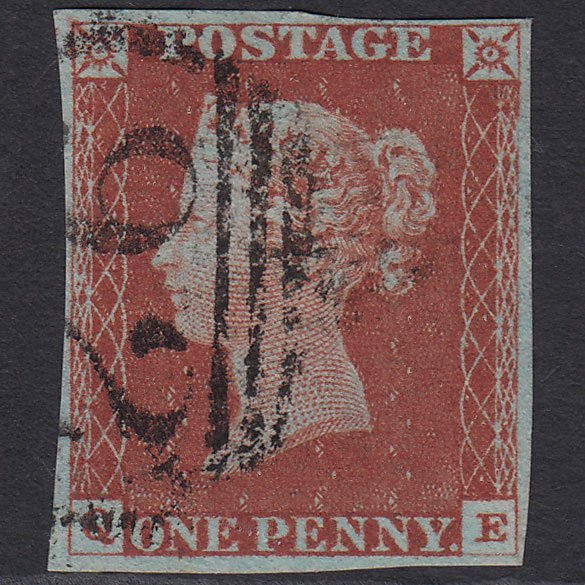 GB QV 1841 1d Red-brown (Plate 55) SG8-B1(1) QE VFU 4 Margins Bolton 92