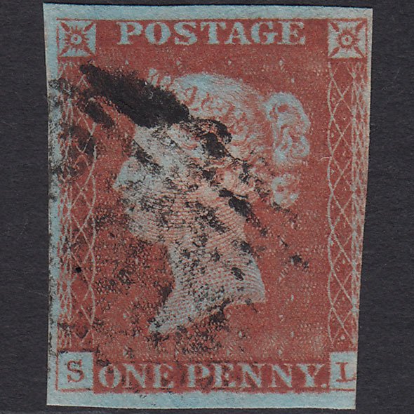 GB QV 1841 1d Very Blued (Plate 60) SG8a-B1(2) SL GU 3 Margins