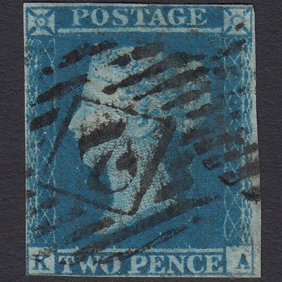 GB QV 1841 2d Blue (Plate 4) SG14-E1(2) KA FU nr 4 Margins London IS 2