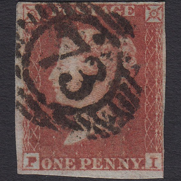 GB QV 1841 1d Red-brown (Plate 165) SG8-B2(1) PI FU 4 Margins London D&S 73