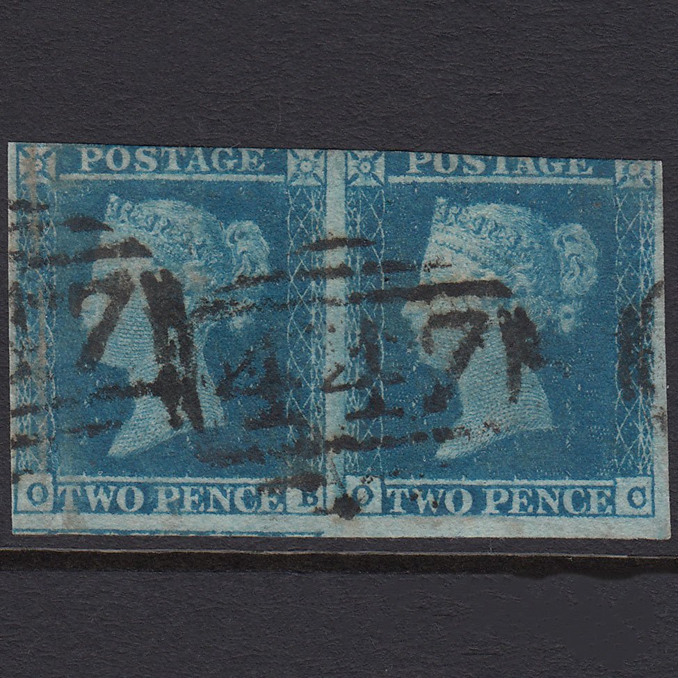 GB QV 1841 2d Blue (Plate 4) SG14-E1(2) OB-OC GU 3 Margins Leeds 447
