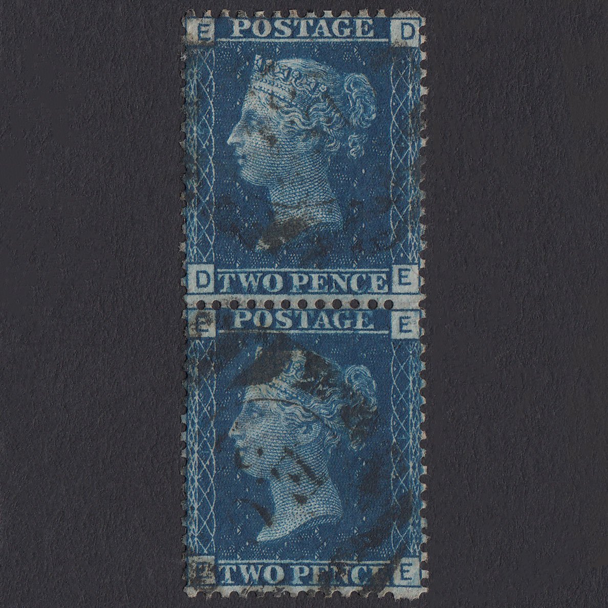 GB QV 1869 2d Blue (Plate 15) SG46-G3 Ivory Head DE-EE FU Pair London IS EC2
