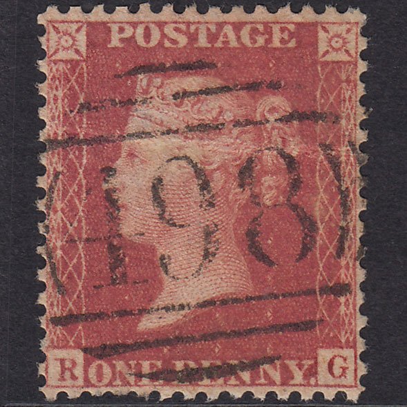 GB QV 1857 1d Rose-red (Plate 63) SG40-C10(1) RG GU Manchester 498