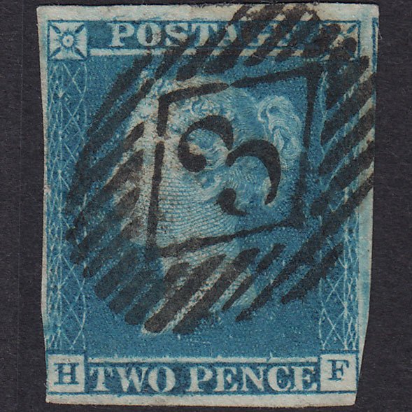 GB QV 1841 2d Blue (Plate 3) SG14-E1(2) HF GU nr 4 Margins London IS 3