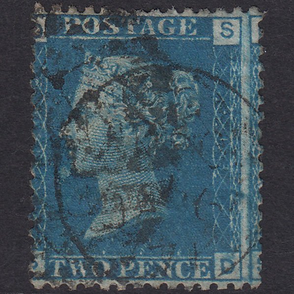 GB QV 1869 2d Blue (Plate 13) SG46-G3 SD GU London CDS Cancel Large Misperf