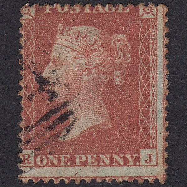 GB QV 1856 1d Red-Brown Plate 32 SG29-C8(1) RJ GU Light Cancel Misperf