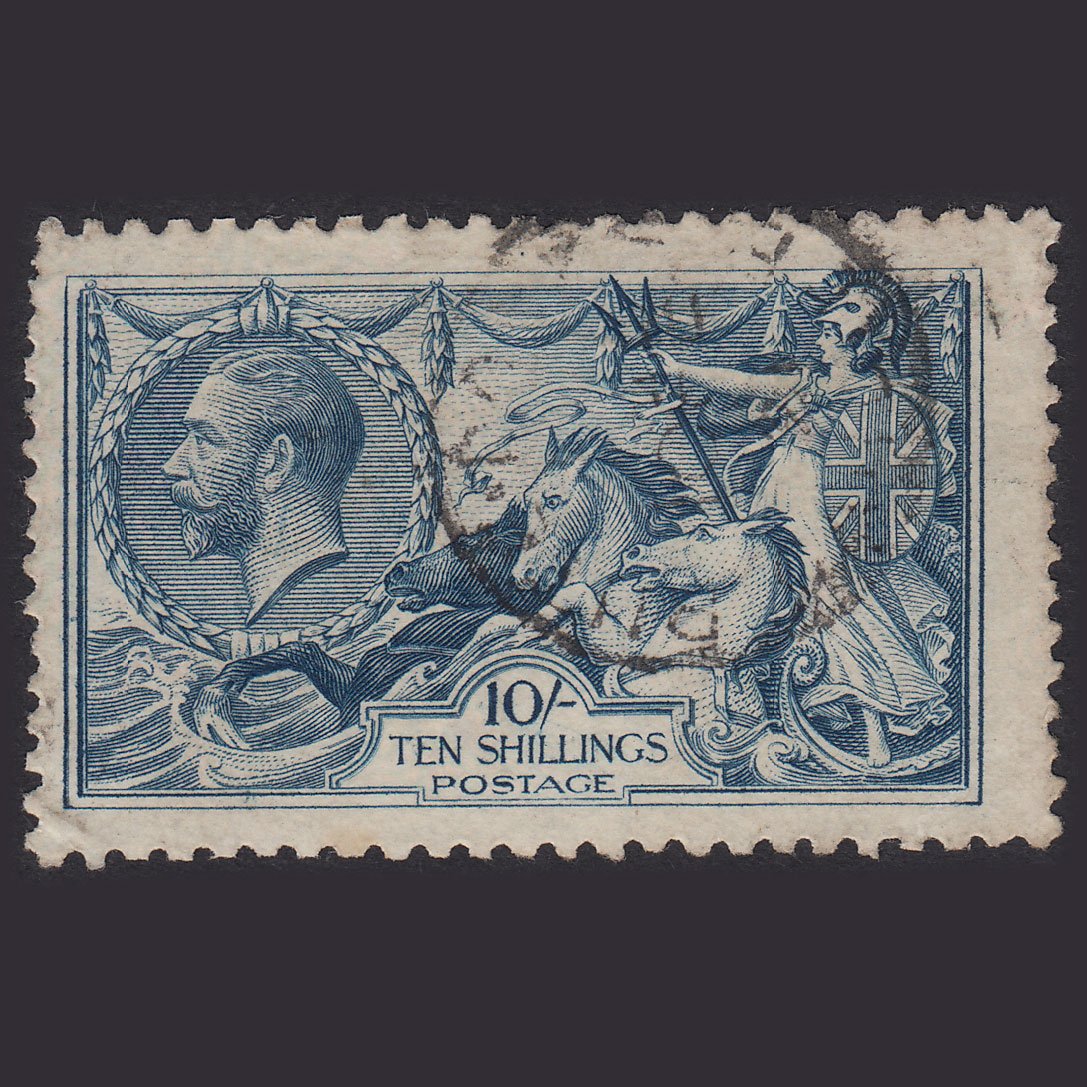 GB KG5 1919 10/- Dull Grey-Blue Seahorses SG417-N71(2) GU CDS CANCEL