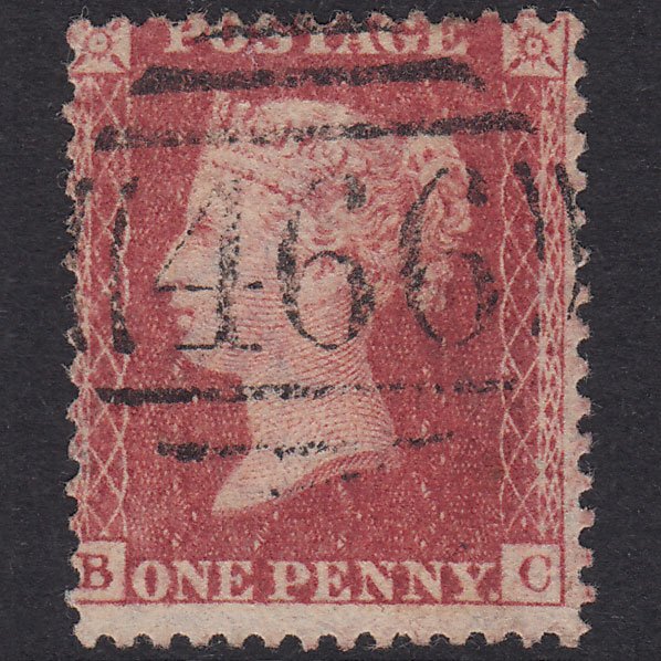 GB QV 1857 1d Rose-Red Plate 60 SG40-C10(1) BC VFU Liverpool 466