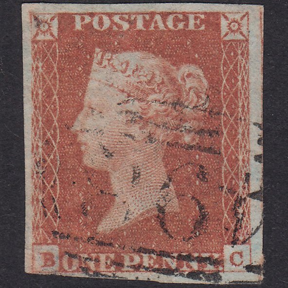 GB QV 1841 1d Red-Brown Plate 79 SG8-B1(1) BC GU Nr 4M Manchester 498