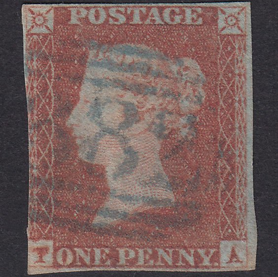 GB QV 1841 1d Red-Brown Plate 80 SG8-B1(1) TA GU 3M Blue Howden 382