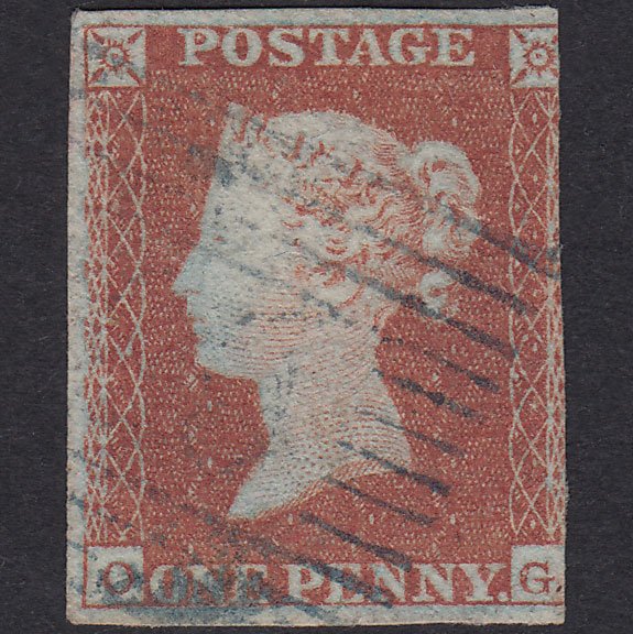 GB QV 1841 1d Red-Brown Pl 110 SG8-B1(1) OG GU 3 Margins Blue Scots PMK