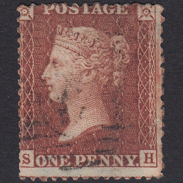 GB QV 1856 1d Red-Brown Plate 45 SG29-C8(1) SH GU Light Cancel