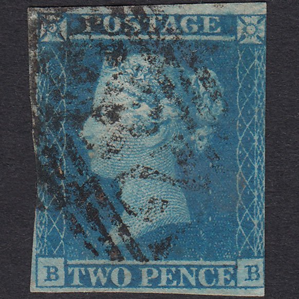 GB QV 1841 2d Blue Plate 3 SG14-E1(2) BB GU Exeter 285