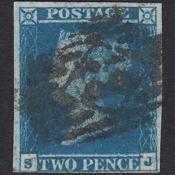 GB QV 1841 2d Blue Plate 3 SG14-E1(2) SJ GU 4 Margins London IS Cancel