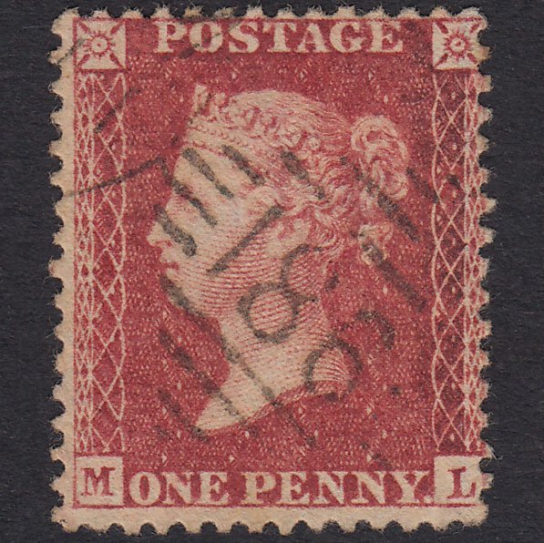 GB QV 1857 1d Rose-Red Plate 43 SG40-C10(1) ML FU Dublin 186