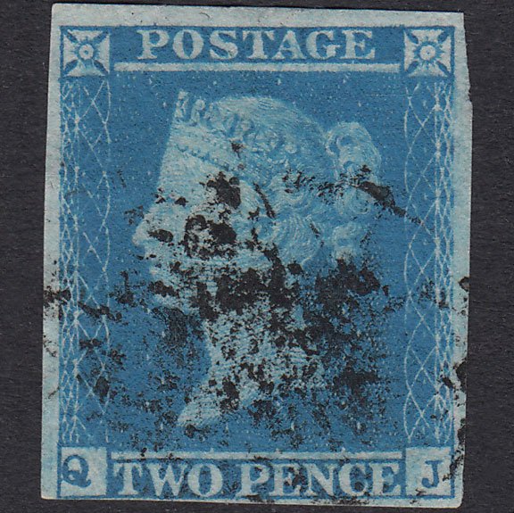 GB QV 1841 2d Pale Blue Plate 4 SG13-E1(1) QJ GU 4 Margins