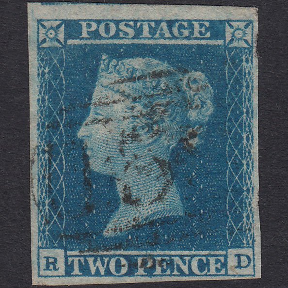 GB QV 1841 2d Blue Plate 4 SG14-E1(2) RD FU 4 Margins