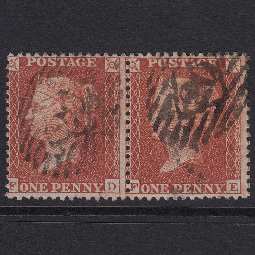 GB QV 1855 1d Red-Brown Plate 9 SG24-C3(1) FE-FED FU Pair Light Cancel 20